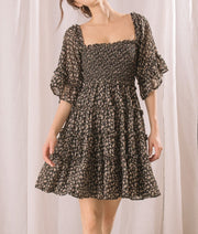 disty floral ruffled mini dress - black floral